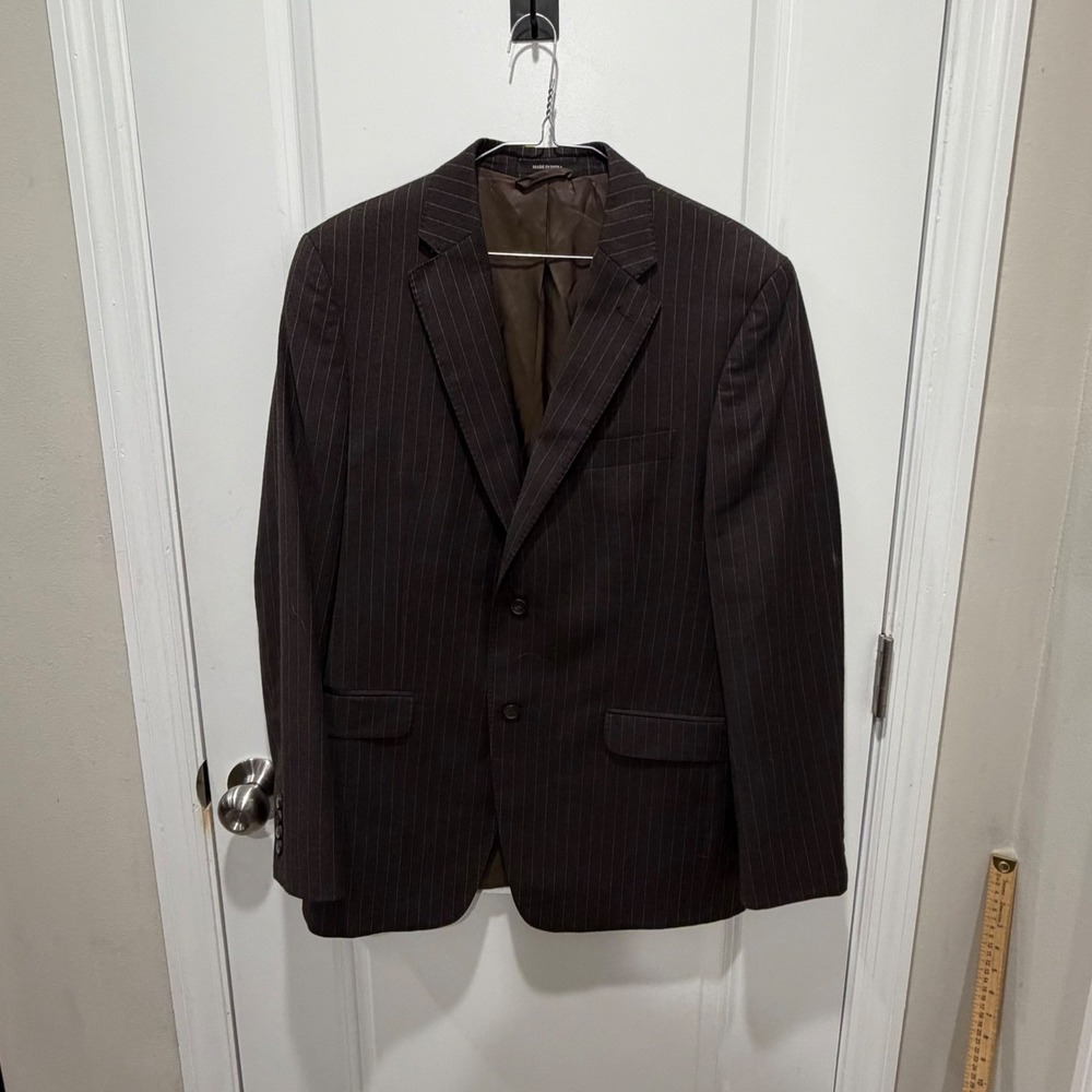 Lauren Ralph Lauren Mens Suit Jacket 100% Wool Pinstripe Brown 40R
